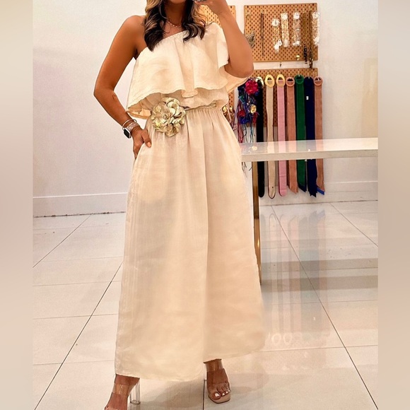 One Shoulder Ruffle Dress - CREAM COLOR ONLY - Picture 2 of 5